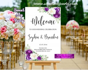 Purple white Wedding Welcome Sign,Lilac Wedding Welcome sign,(164 w)